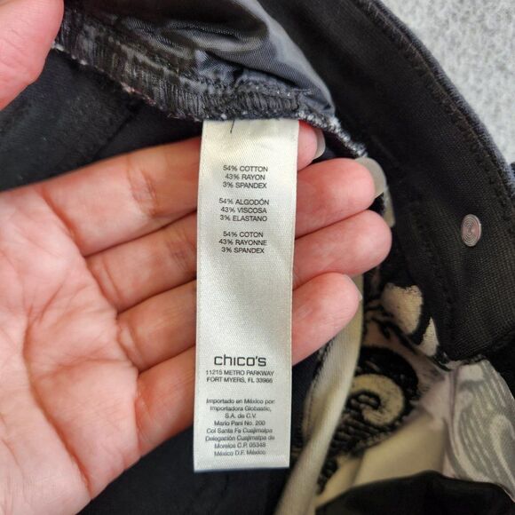 Chicos Ankle Pants Womens 1.5 US 10 Black Floral Stretch Mid Rise Tapered Leg - Picture 8 of 16